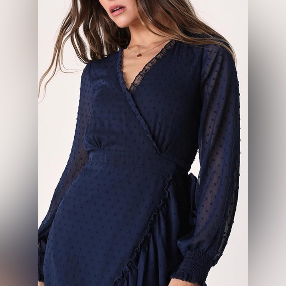 NWT Lulu’s navy blue‎ high-low midi wrap dress size xs - Picture 3 of 9
